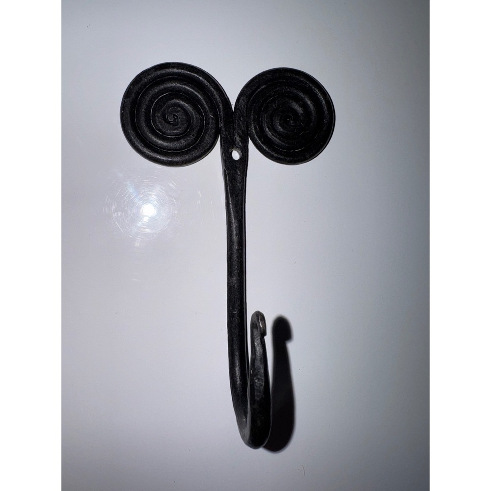 Vintage Wrought Iron Wall Hook Hand Forged Double Spiral Black Rustic 5.5"